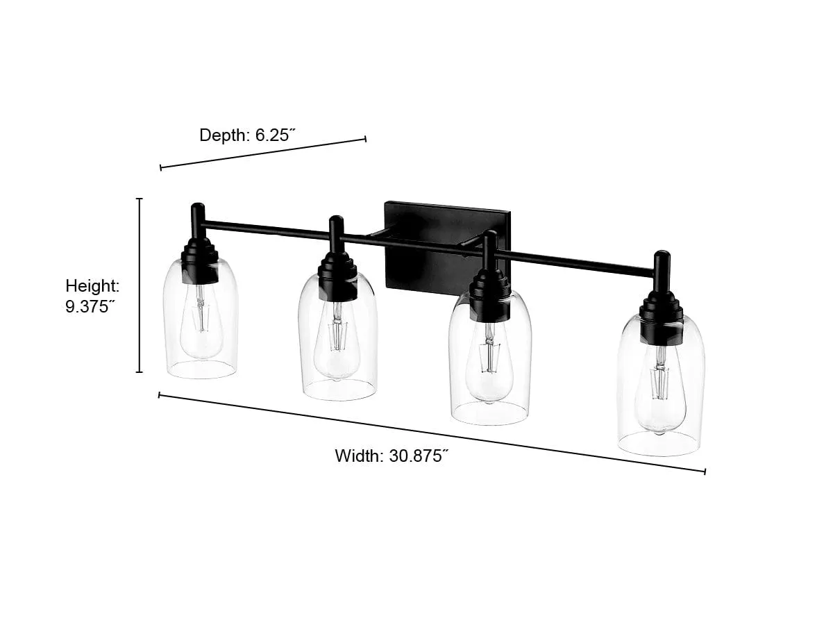4 Lamps Arlett Vanity Light - Matte Black - Clear Glass - 30.9in. Wide