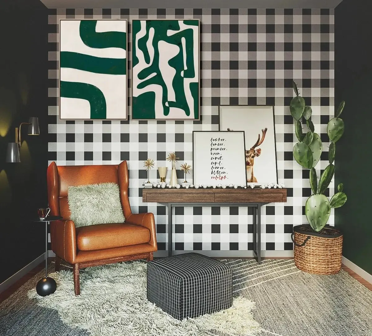 A Curious Journey- Two Piece Green Boho Contemporary Abstract Geometric Print Set on Canvas or Art Prints
