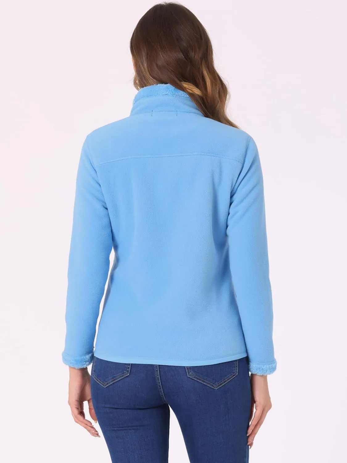 Allegra K Full Zip Fleece Jacket for Women's Long Sleeve High Neck Jacket Winter Warm Coat