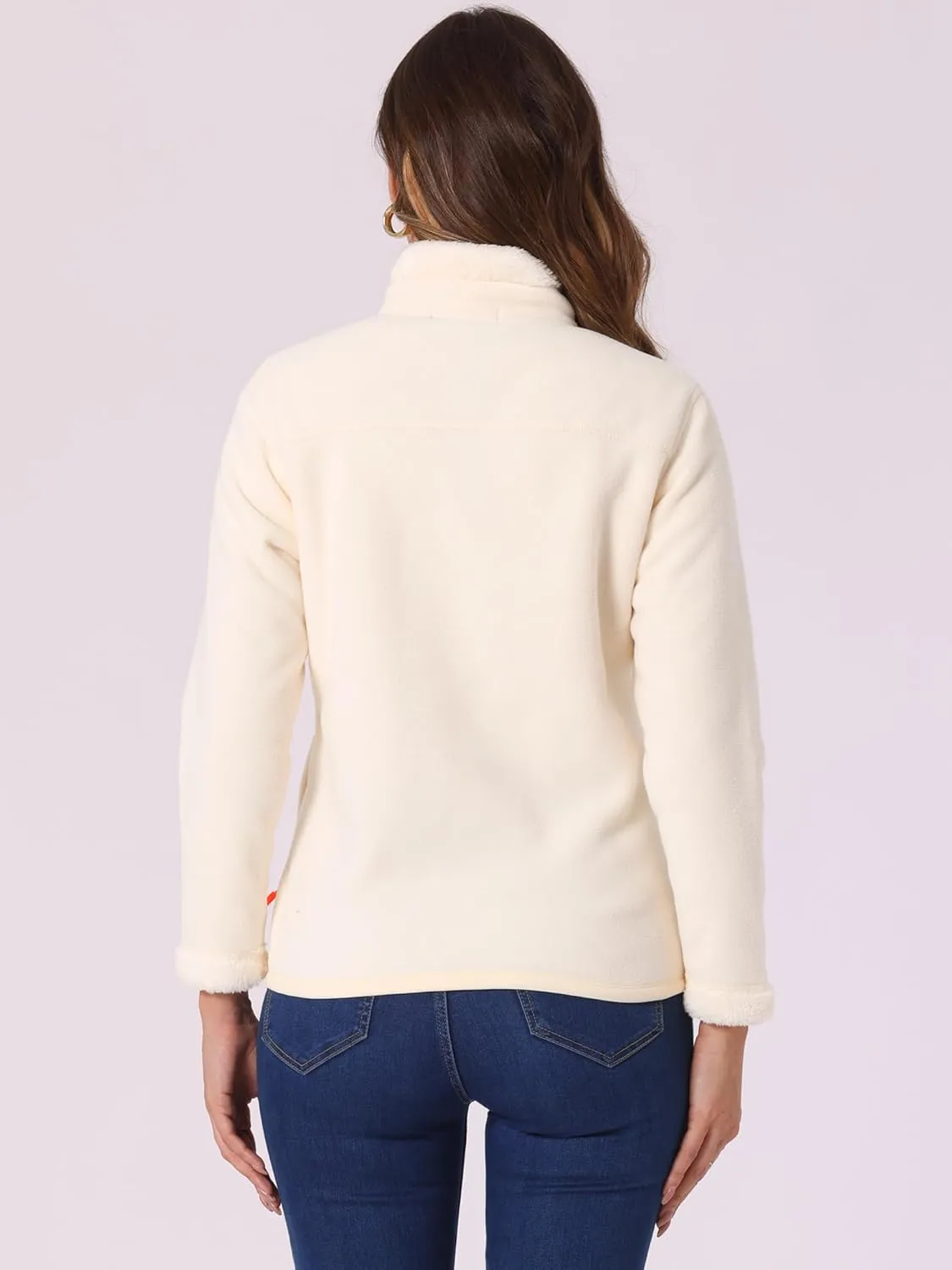 Allegra K Full Zip Fleece Jacket for Women's Long Sleeve High Neck Jacket Winter Warm Coat