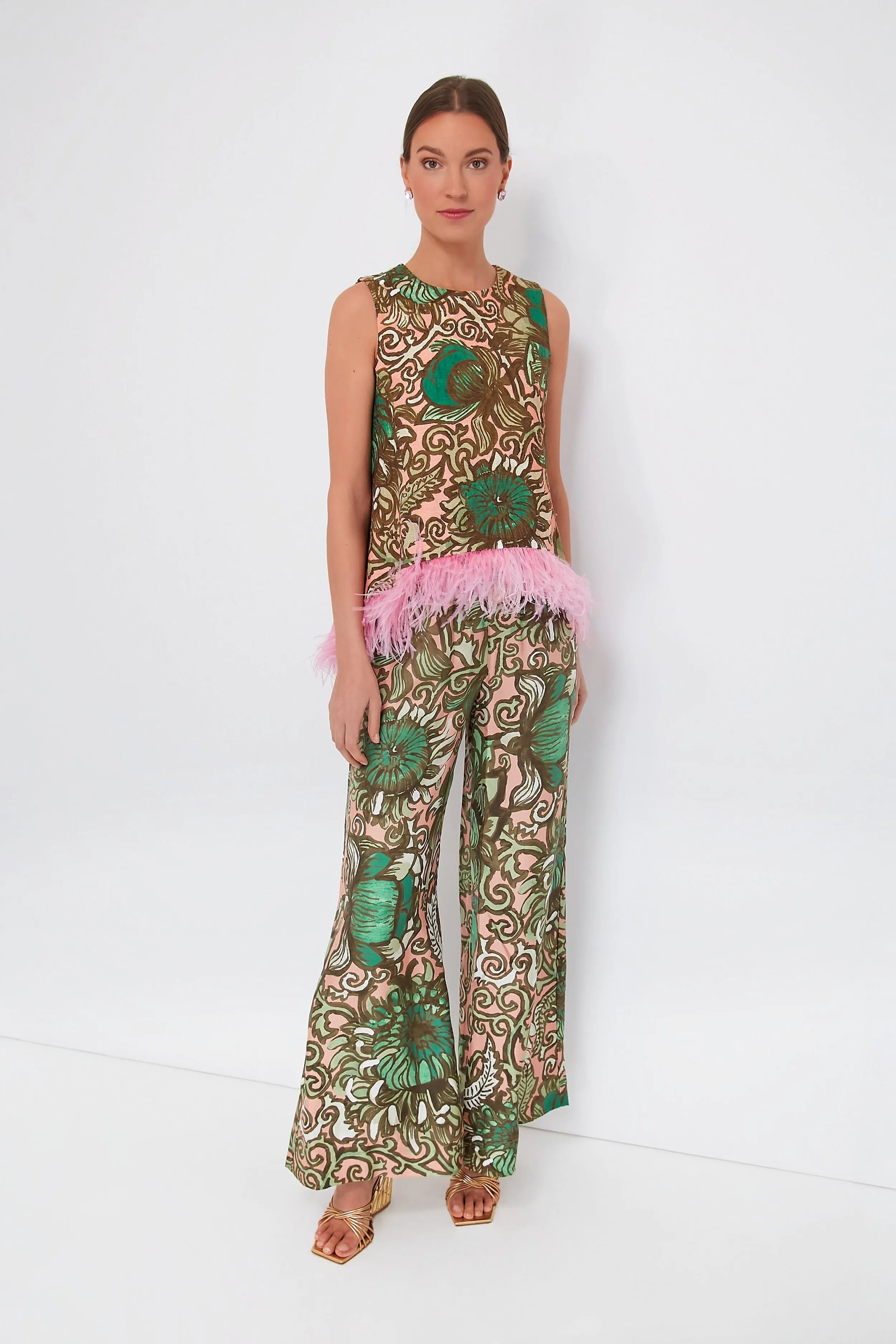 Anemone Pink La Scala Top with Feathers