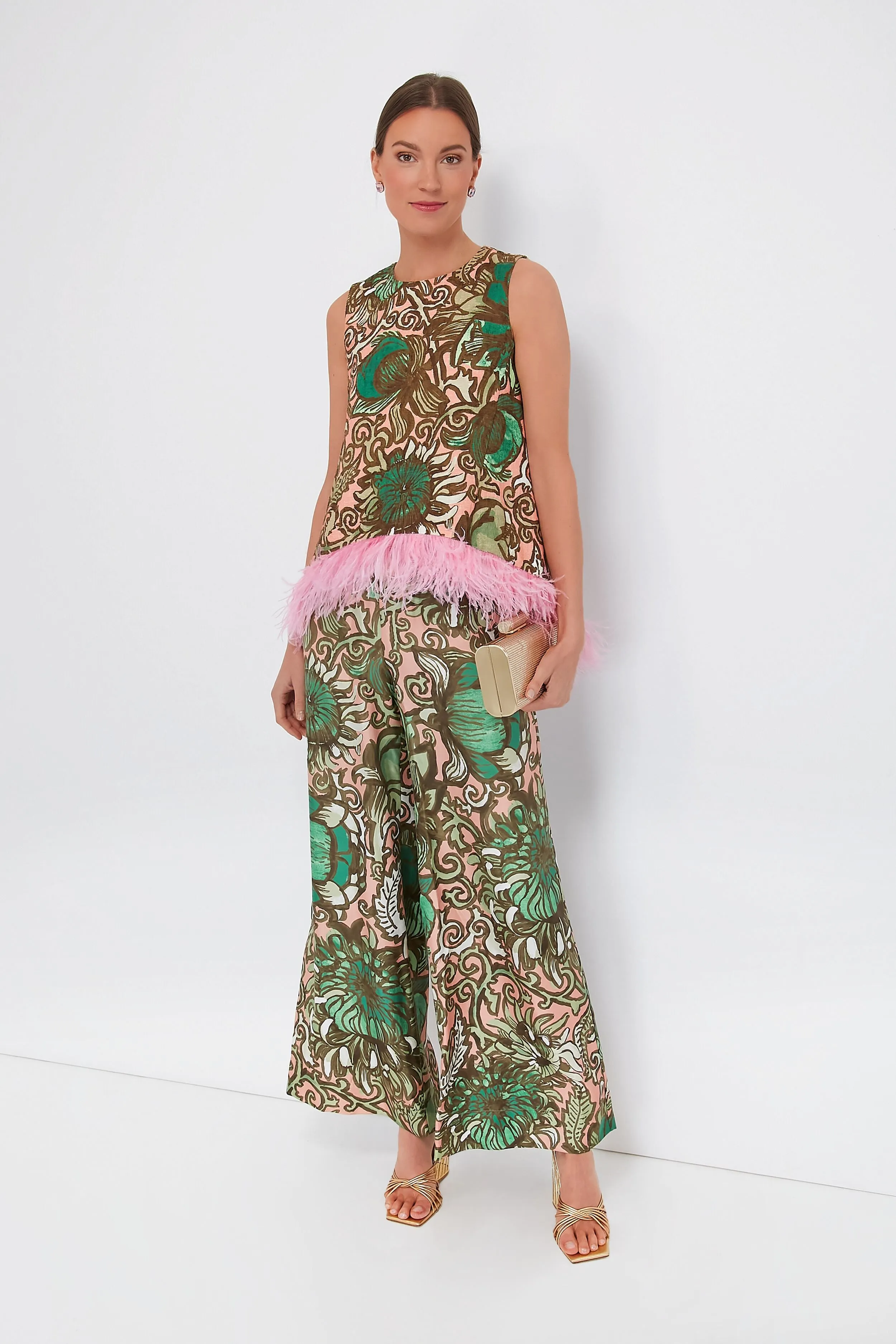 Anemone Pink La Scala Top with Feathers