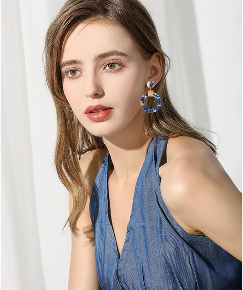 ANXIN Boho Exaggerated Creative Trapezoid Acrylic Earrings Retro Geometric Hollow Color Irregular Rectangle Earrings for Women