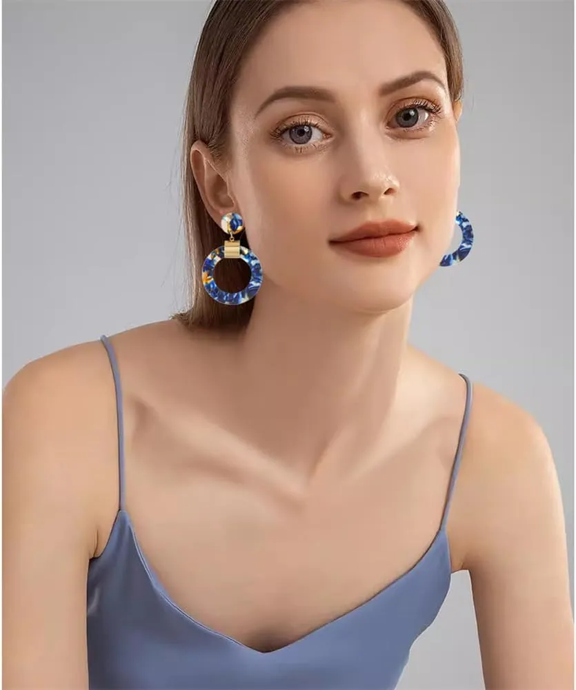ANXIN Boho Exaggerated Creative Trapezoid Acrylic Earrings Retro Geometric Hollow Color Irregular Rectangle Earrings for Women