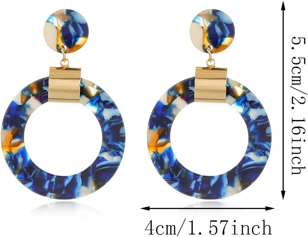 ANXIN Boho Exaggerated Creative Trapezoid Acrylic Earrings Retro Geometric Hollow Color Irregular Rectangle Earrings for Women