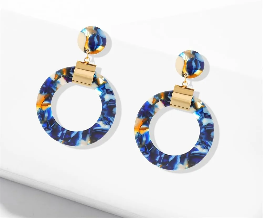 ANXIN Boho Exaggerated Creative Trapezoid Acrylic Earrings Retro Geometric Hollow Color Irregular Rectangle Earrings for Women
