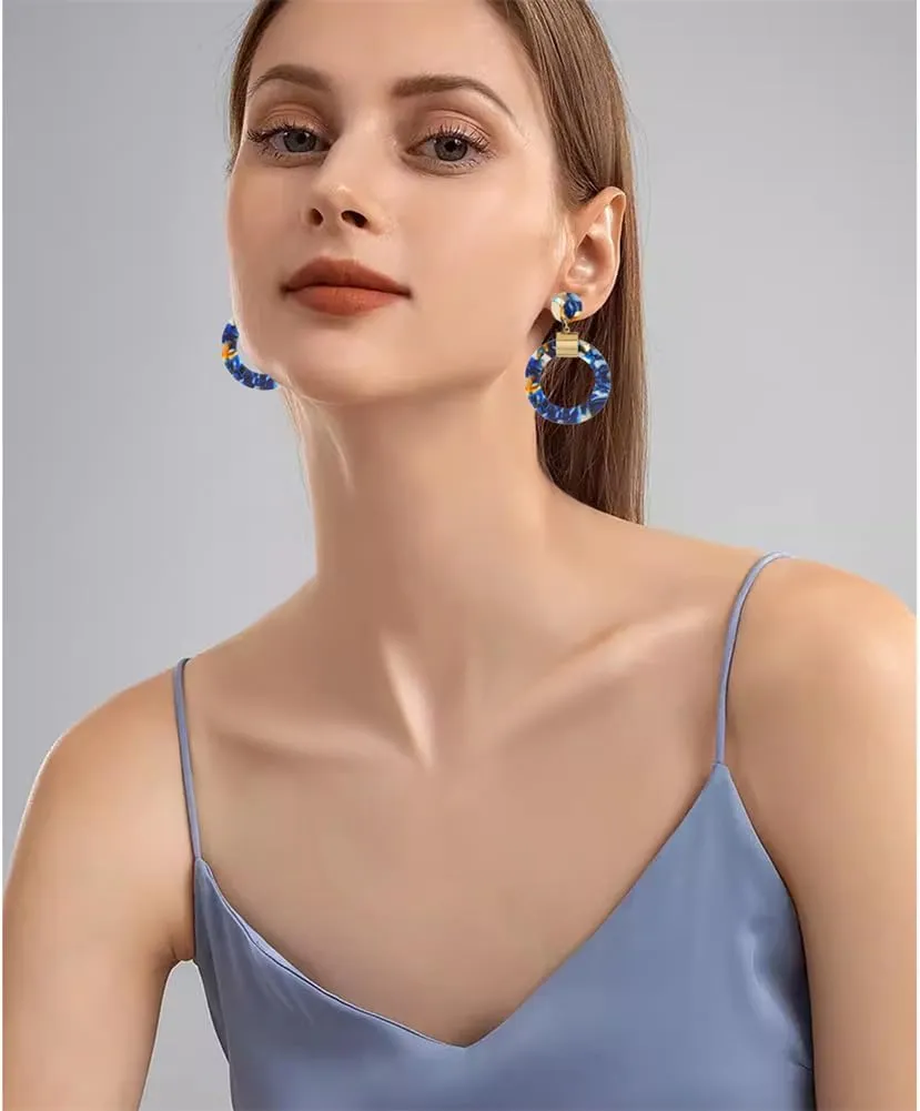 ANXIN Boho Exaggerated Creative Trapezoid Acrylic Earrings Retro Geometric Hollow Color Irregular Rectangle Earrings for Women