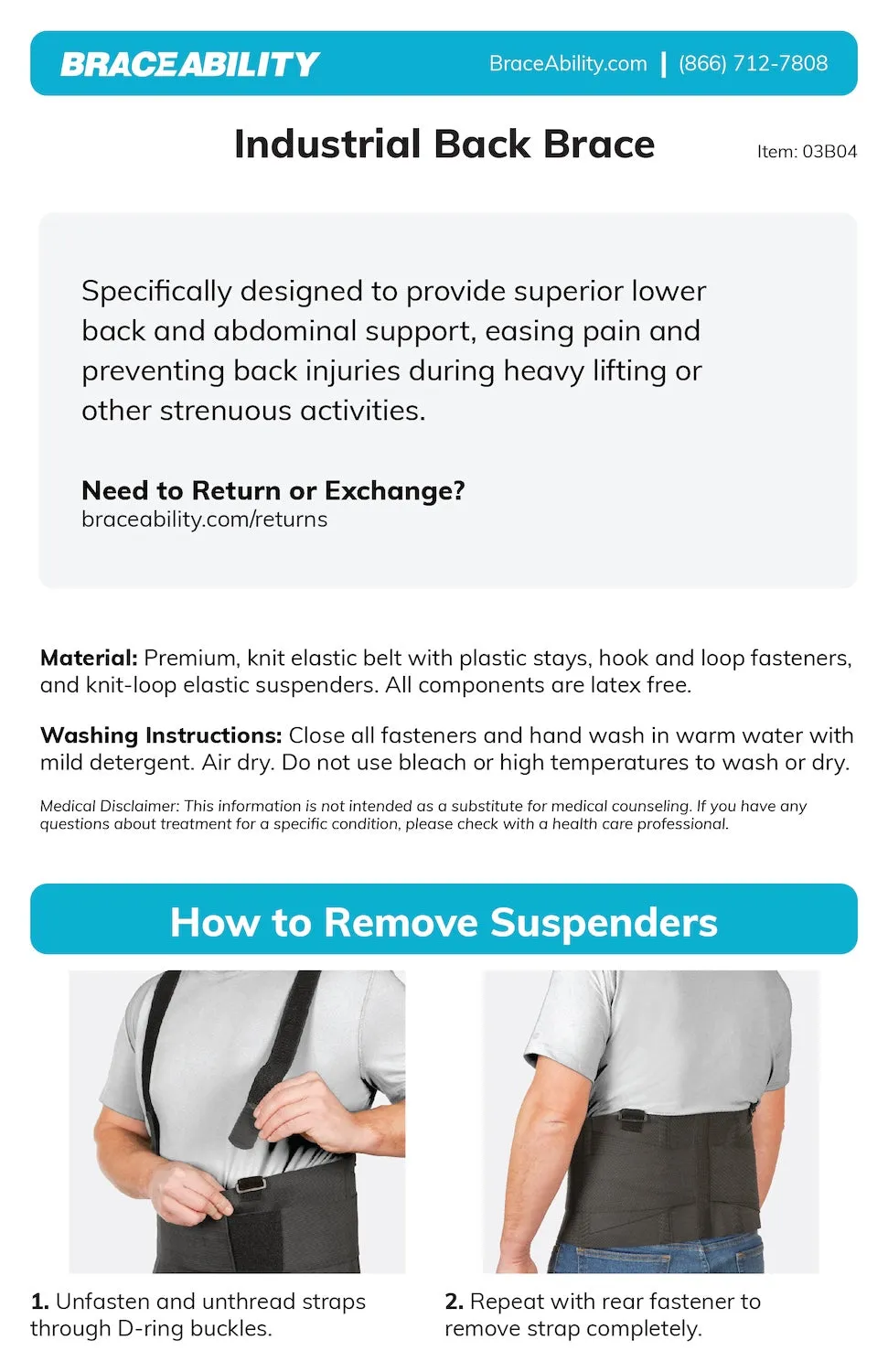 Back Brace for Work | Heavy Lifting Support Belt with Shoulder Straps for Industrial Construction and Warehouse Workers