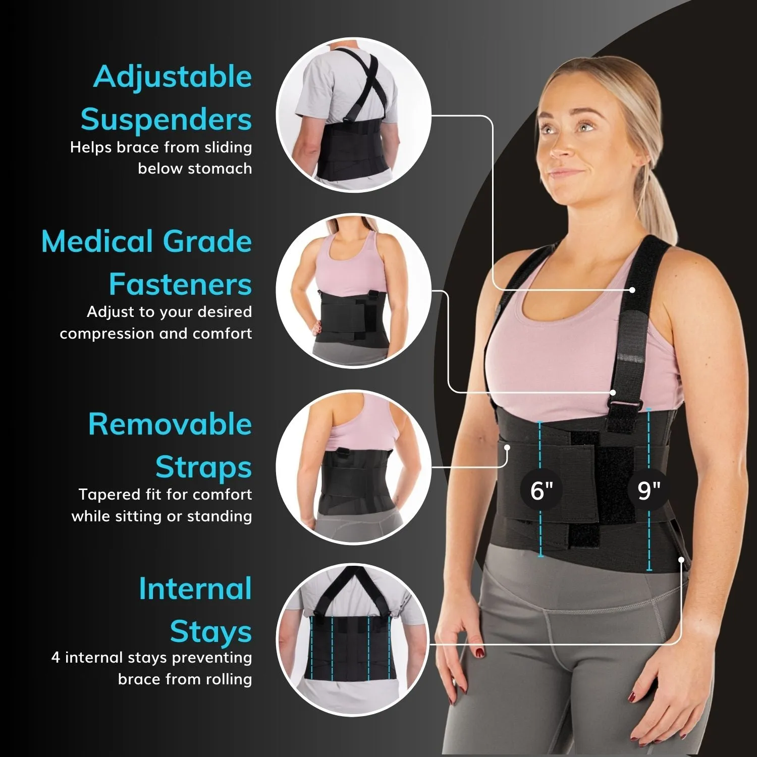 Back Brace for Work | Heavy Lifting Support Belt with Shoulder Straps for Industrial Construction and Warehouse Workers