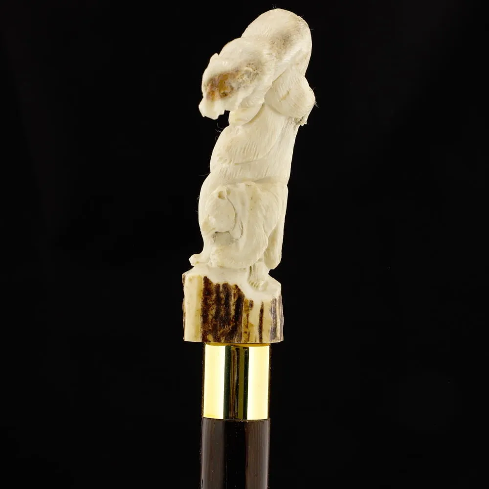 Bear Family Intricate Carved Bone Handle Collector Cane w/Custom Shaft and Collar