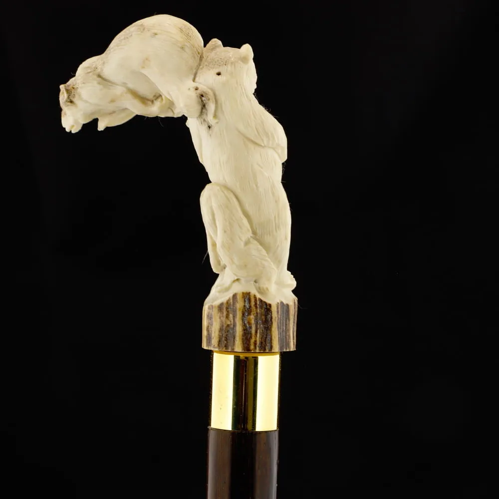 Bear Family Intricate Carved Bone Handle Collector Cane w/Custom Shaft and Collar