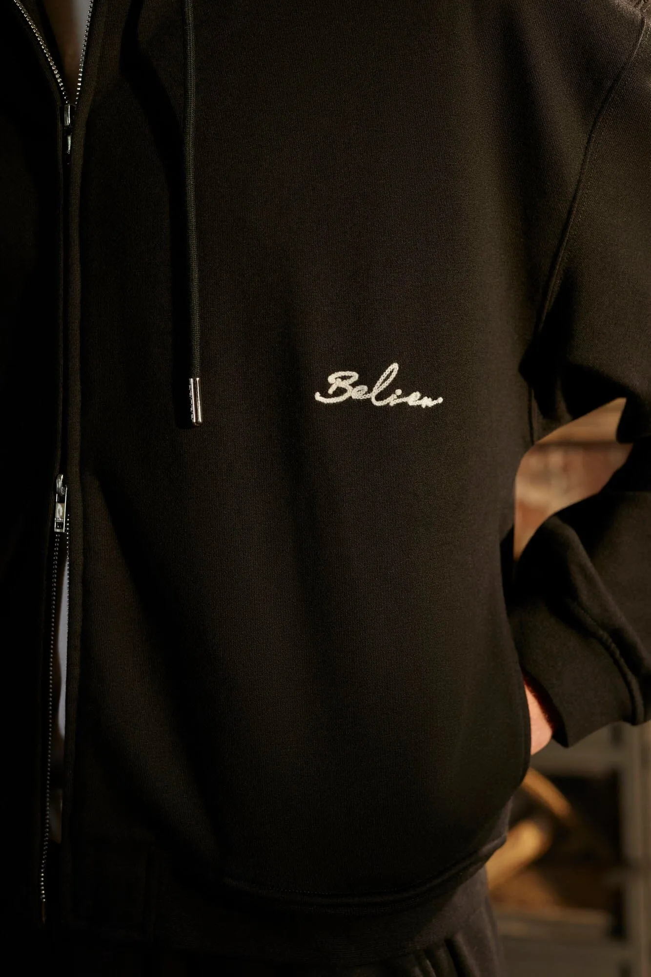 Black Logo Zip Through Hoodie