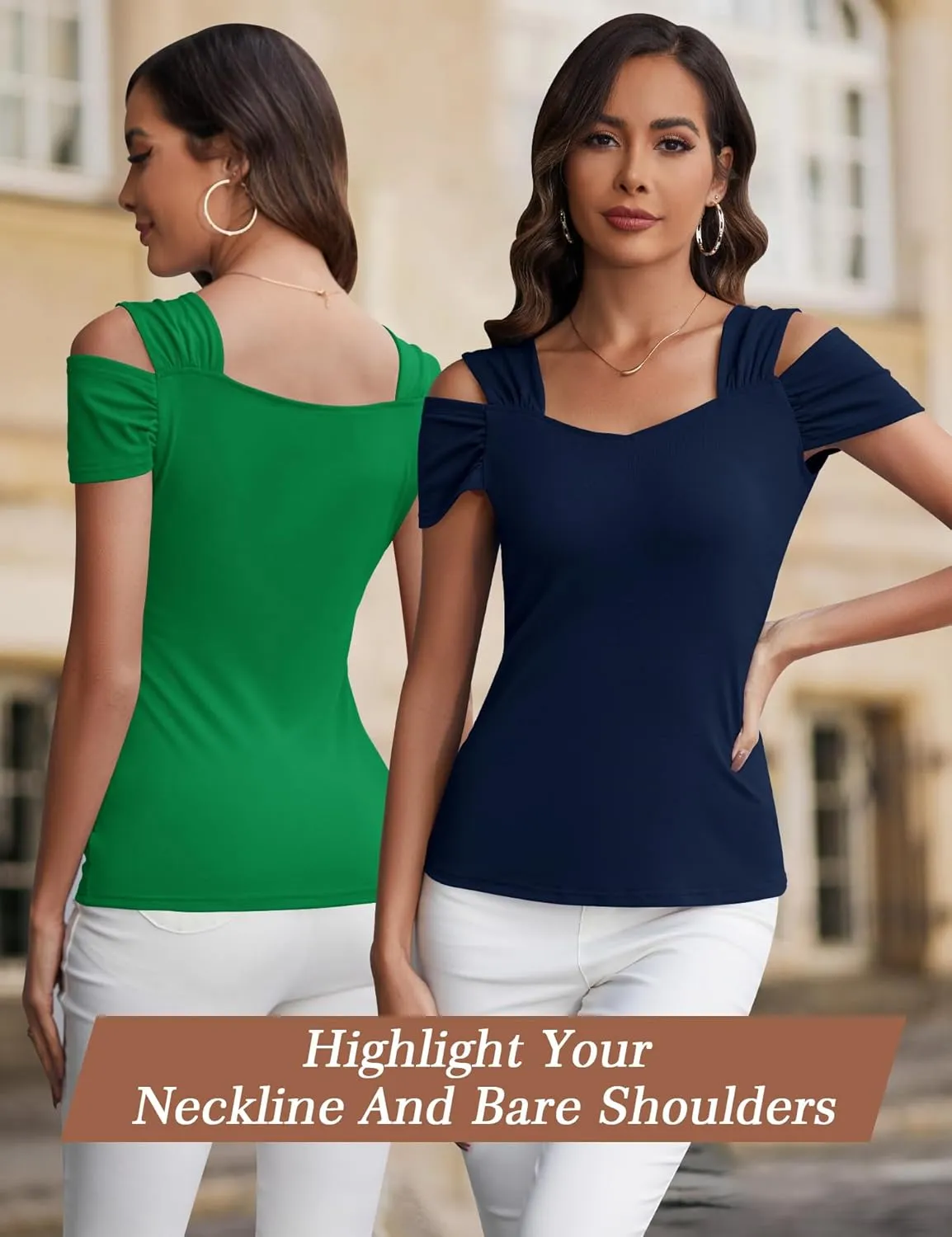 Blingfit Cold Shoulder Tops Tunic Summer Slim Fit Shirts for Women V Neck Short Sleeve Casual Tees Workout Tops