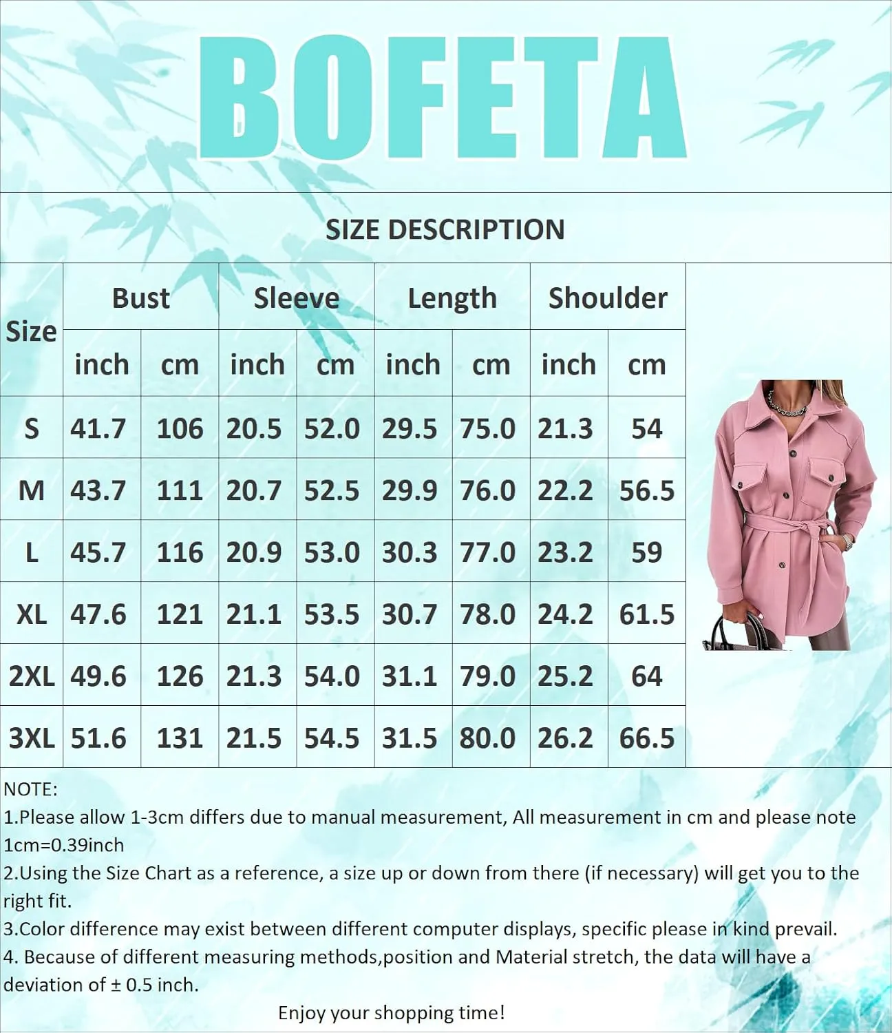 BOFETA Women's Shirt Collar Single Breasted Coat Winter Long Casual Belted Coat With Pocket