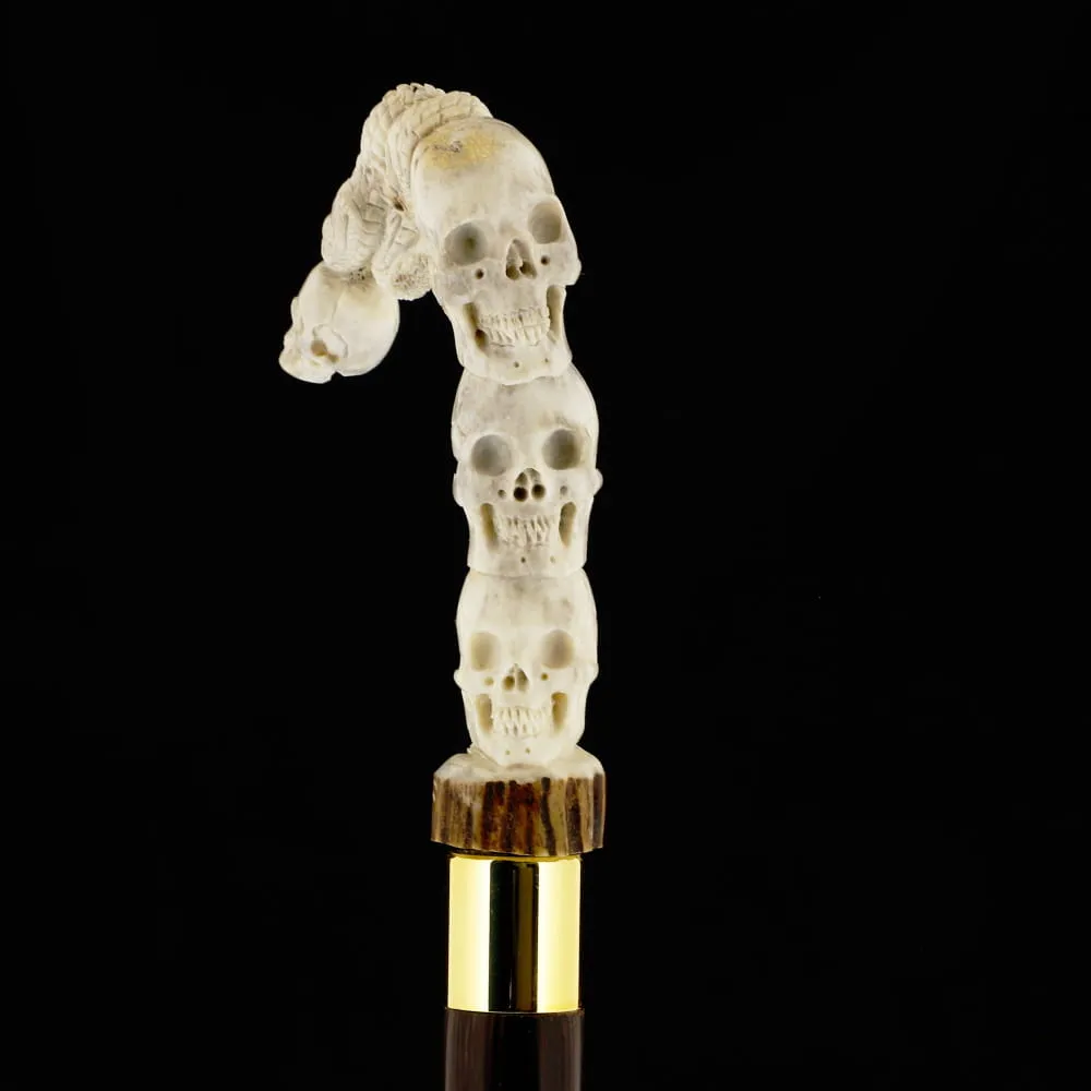 Carved Cycle of Life: Skull/Snake Bone Handle Cane - Limited Supply