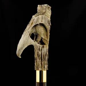 Carved Warriors Eagle/Lion Bone Handle Cane - Limited Supply