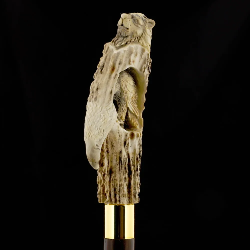 Carved Warriors Eagle/Lion Bone Handle Cane - Limited Supply