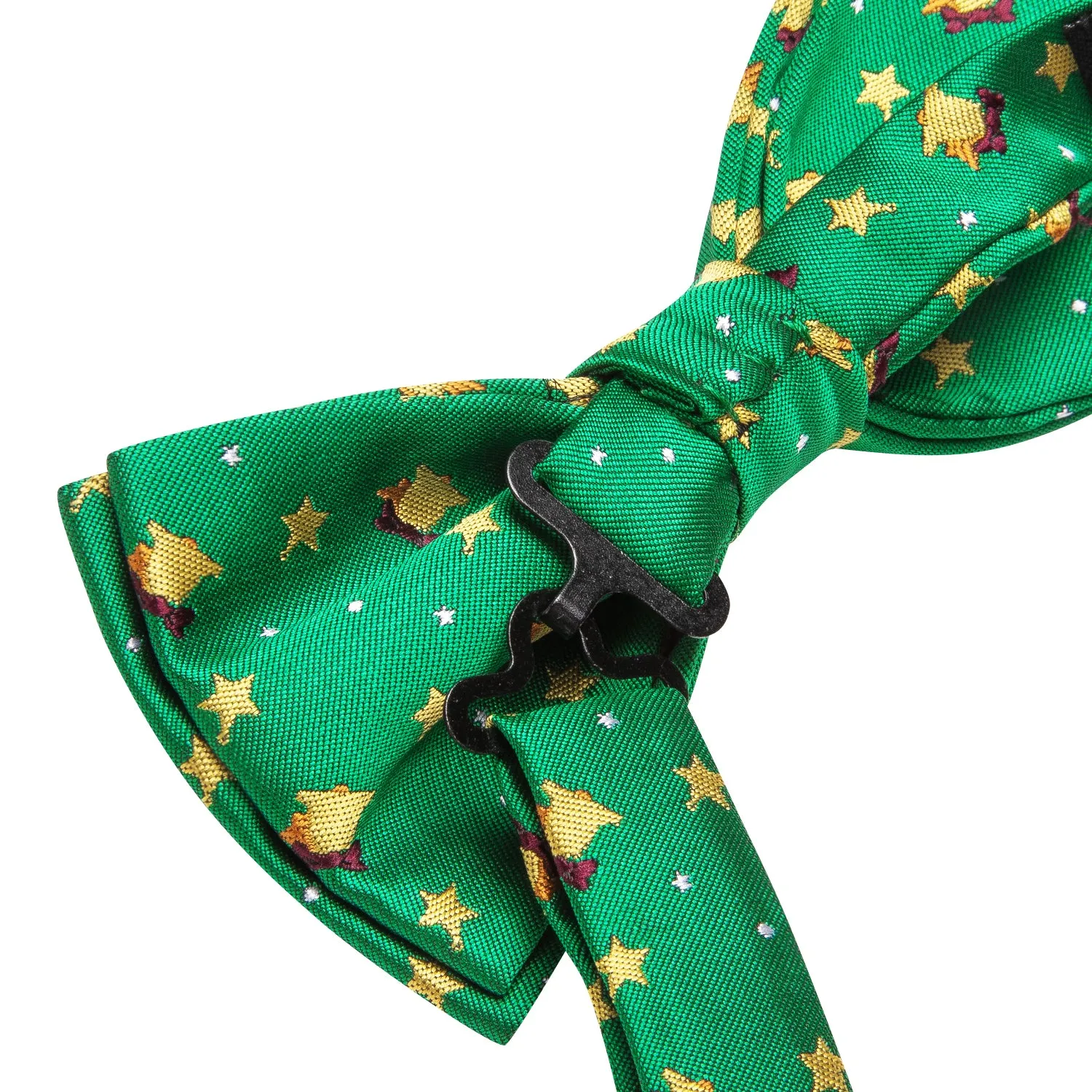 Christmas Green Little Bell Pre-tied Bow Tie Hanky Cufflinks Set