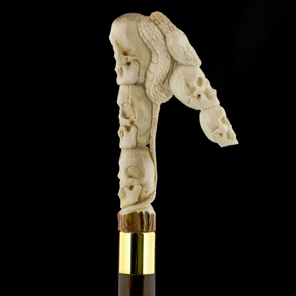 Cycle of Life Skull/Snake Bone Handle Walking Cane w/Custom Shaft and Collar