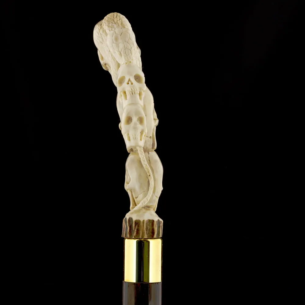 Cycle of Life Skull/Snake Bone Handle Walking Cane w/Custom Shaft and Collar