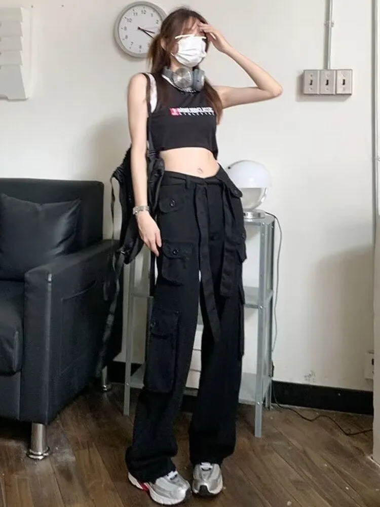 deanwangkt trousers summer popular light-colored women's new temperament trend wide-leg pants Japanese fashion zipper jeans