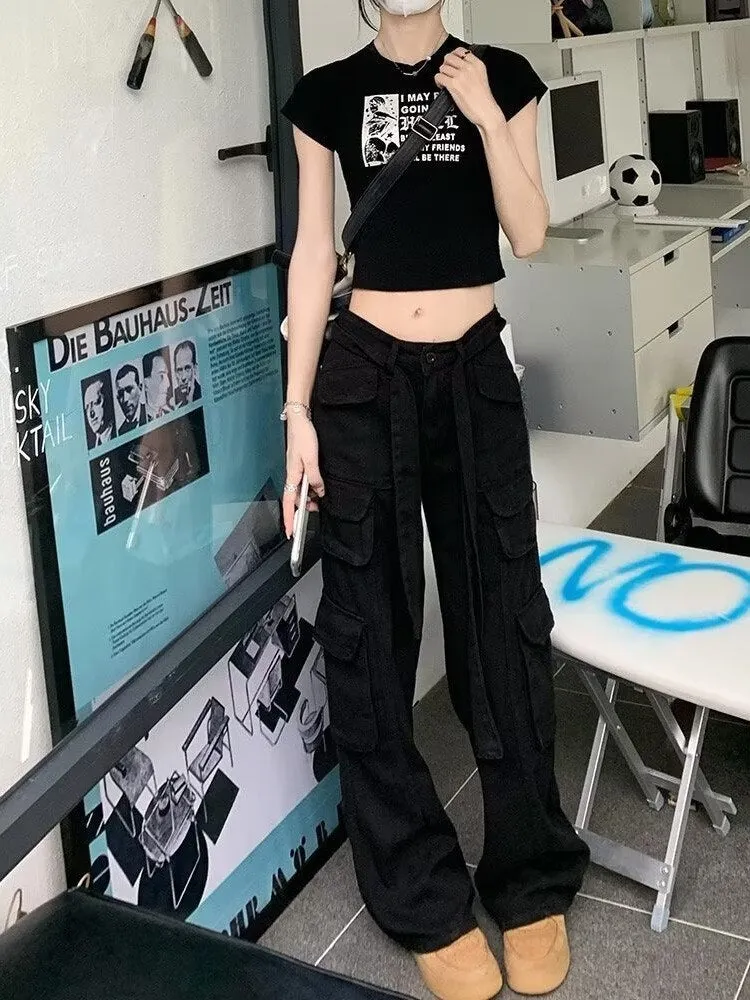 deanwangkt trousers summer popular light-colored women's new temperament trend wide-leg pants Japanese fashion zipper jeans