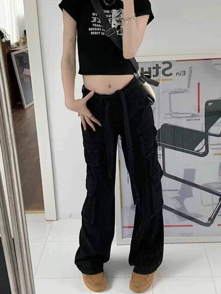 deanwangkt trousers summer popular light-colored women's new temperament trend wide-leg pants Japanese fashion zipper jeans