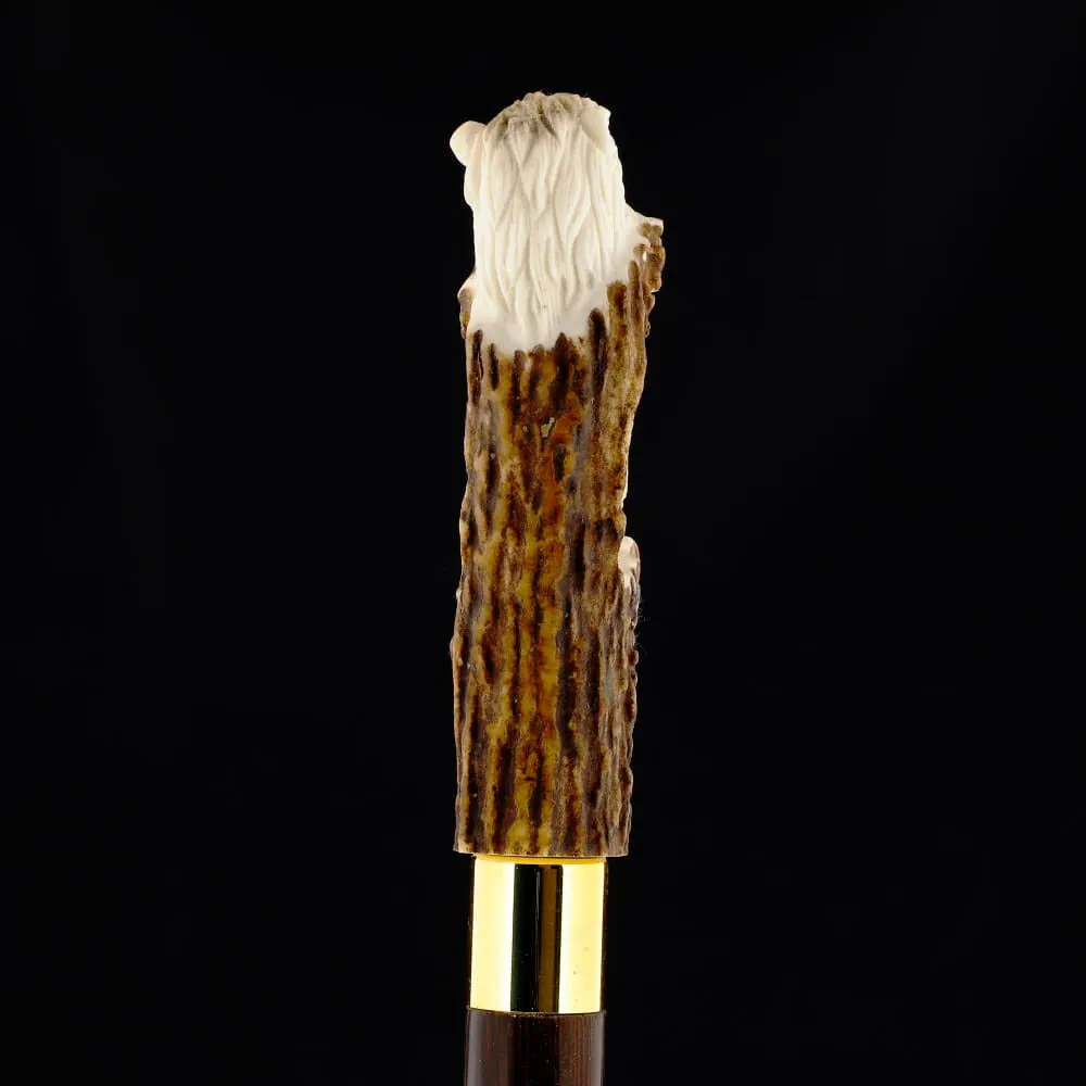 Experience Custom Luxury: Warriors Eagle/Lion Bone Handle Walking Cane with Collar