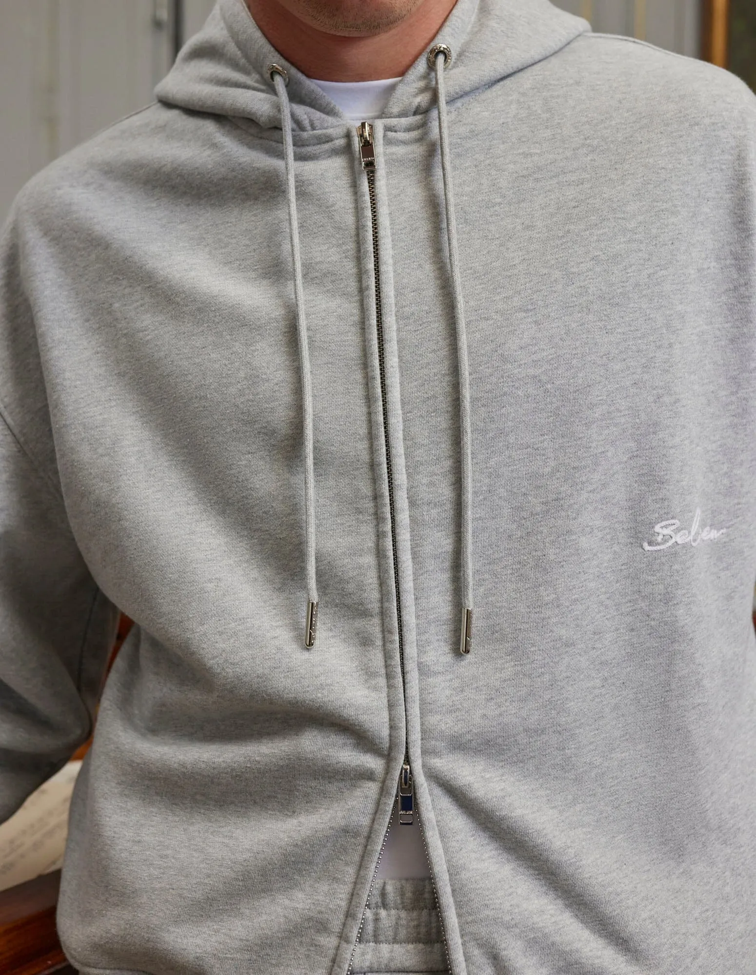 Grey Marl Logo Zip Through Hoodie