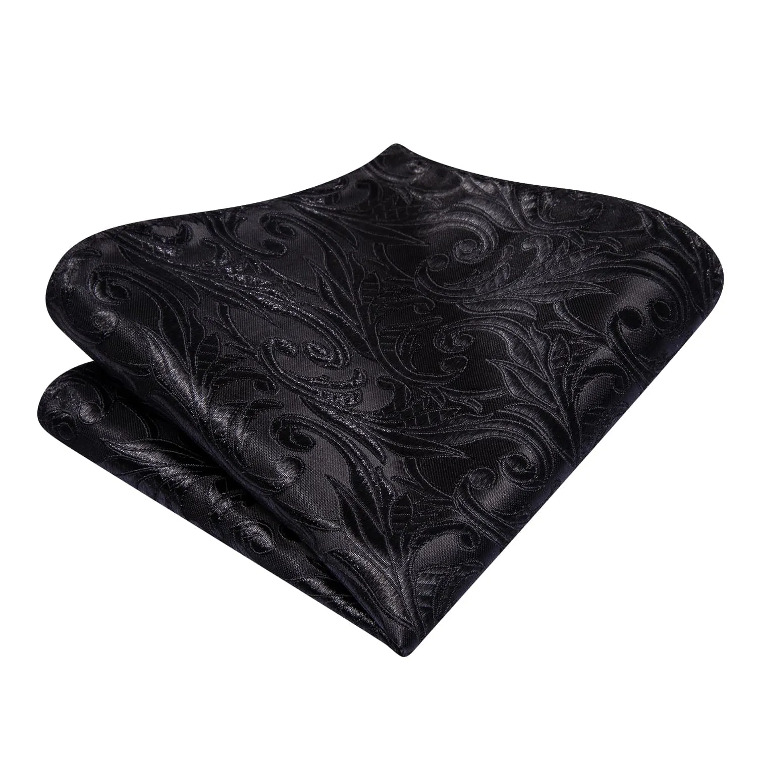 Hi-Tie Black Floral Jacquard Mens Formal Bowtie Hanky Cufflinks Set