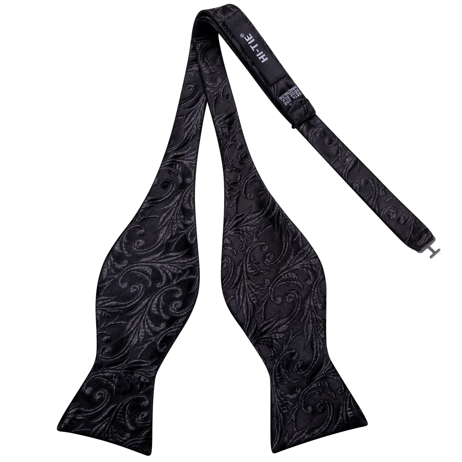 Hi-Tie Black Floral Jacquard Mens Formal Bowtie Hanky Cufflinks Set