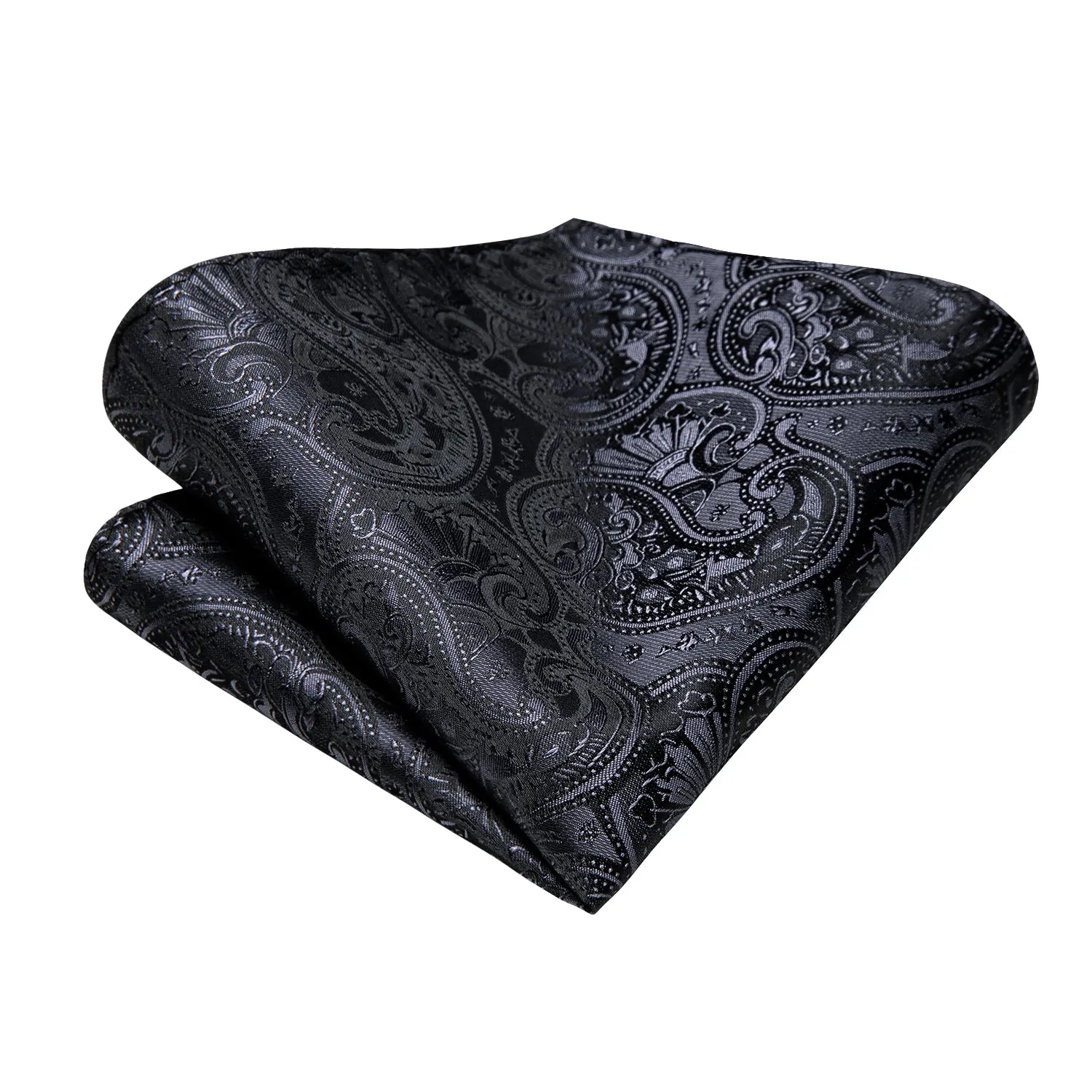 Hi-Tie Black Grey Paisley Self-tied Bowtie Pocket Square Cufflinks Set