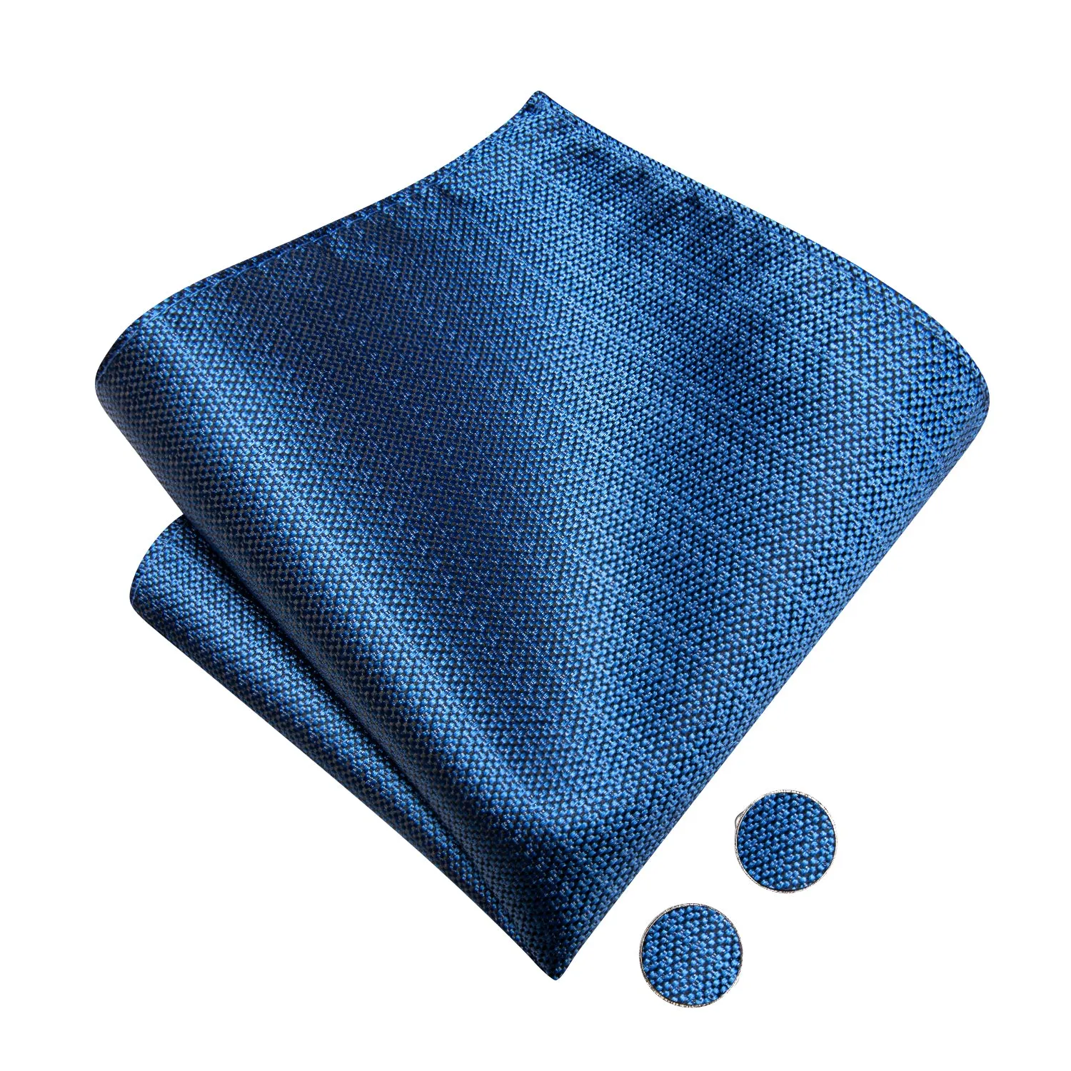 Hi-Tie Blue Weave Pre-tied Bow Tie Hanky Cufflinks Set