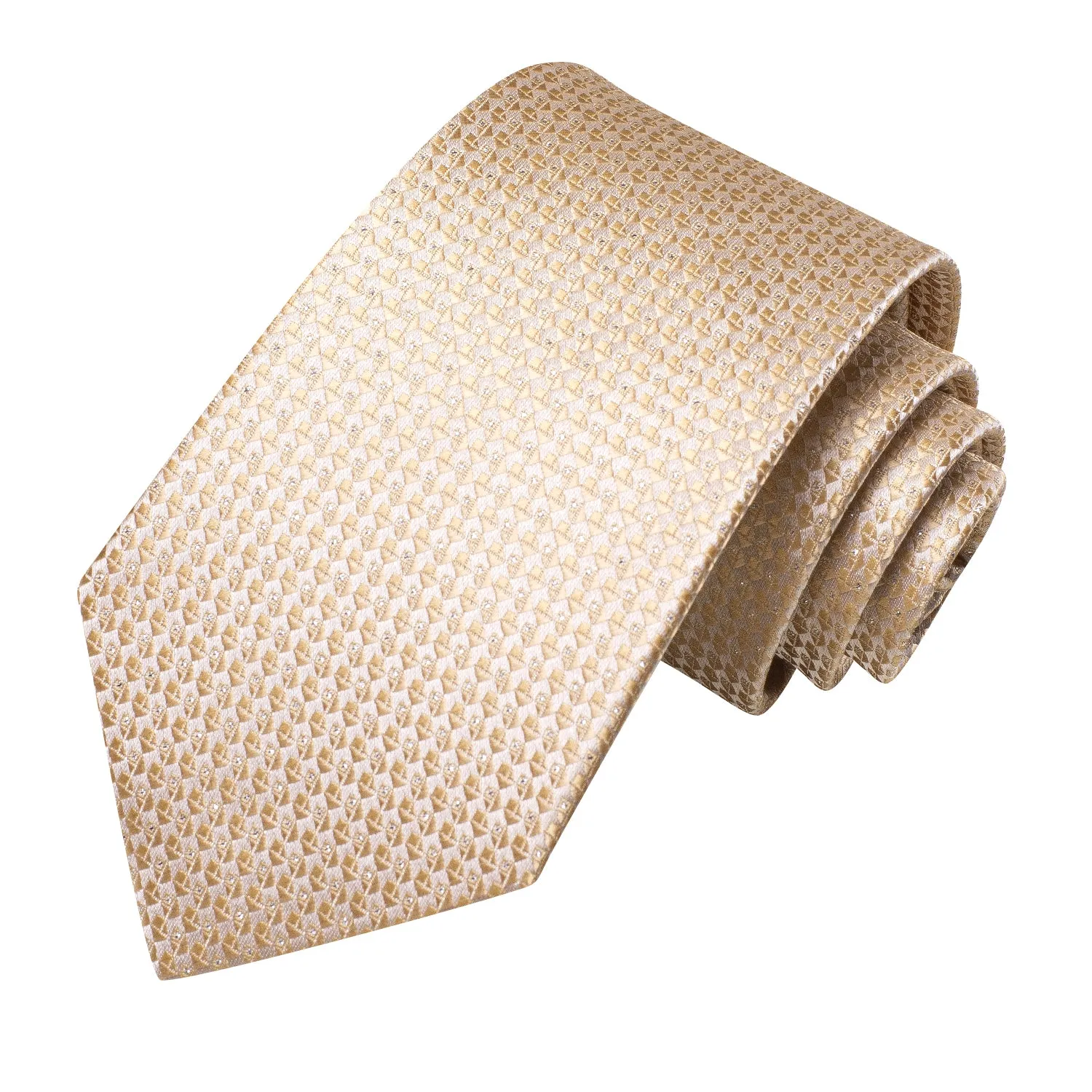 Hi-Tie Champagne Men Novelty Plaid Necktie Pocket Square Cufflinks Set