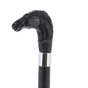 Horse Carving Dark Buffalo Horn Bone Handle Collector Cane w/Custom Shaft and Collar
