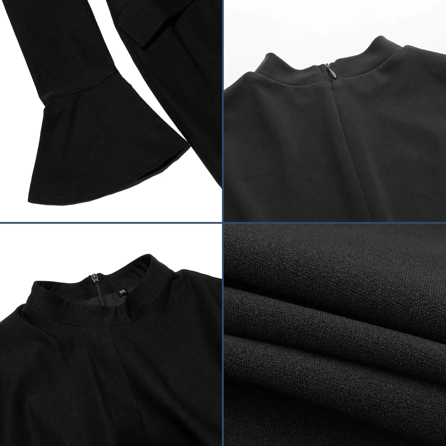 JUMISEE Womens Elegant Commuting Mini Dress Mock Neck Pocket Flare Sleeve Bodycon Dress Short Business Casual Dresses