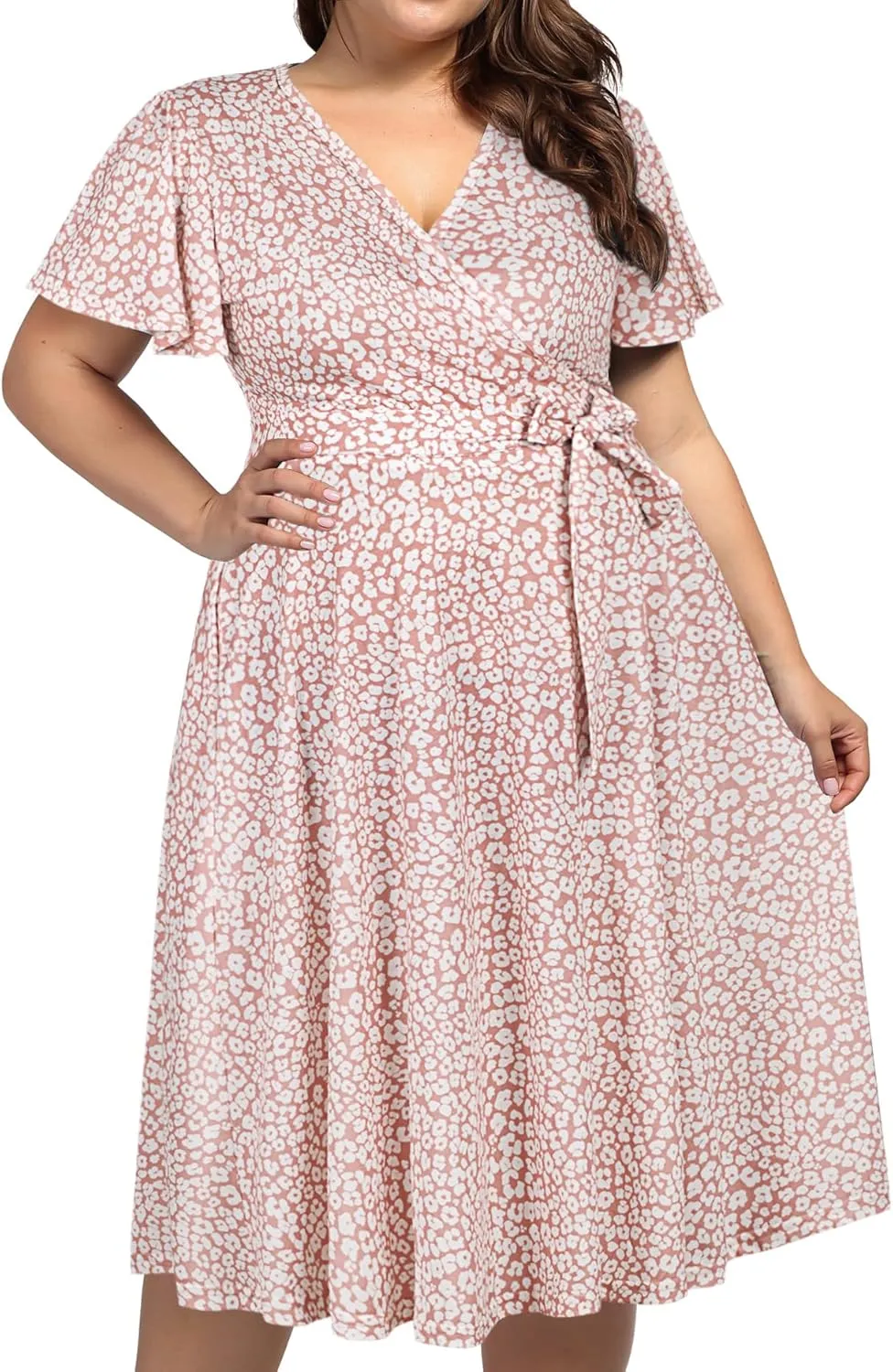 kissmay Plus Size Womens V Neck Floral Cocktail Party Midi Dresses with Pocket