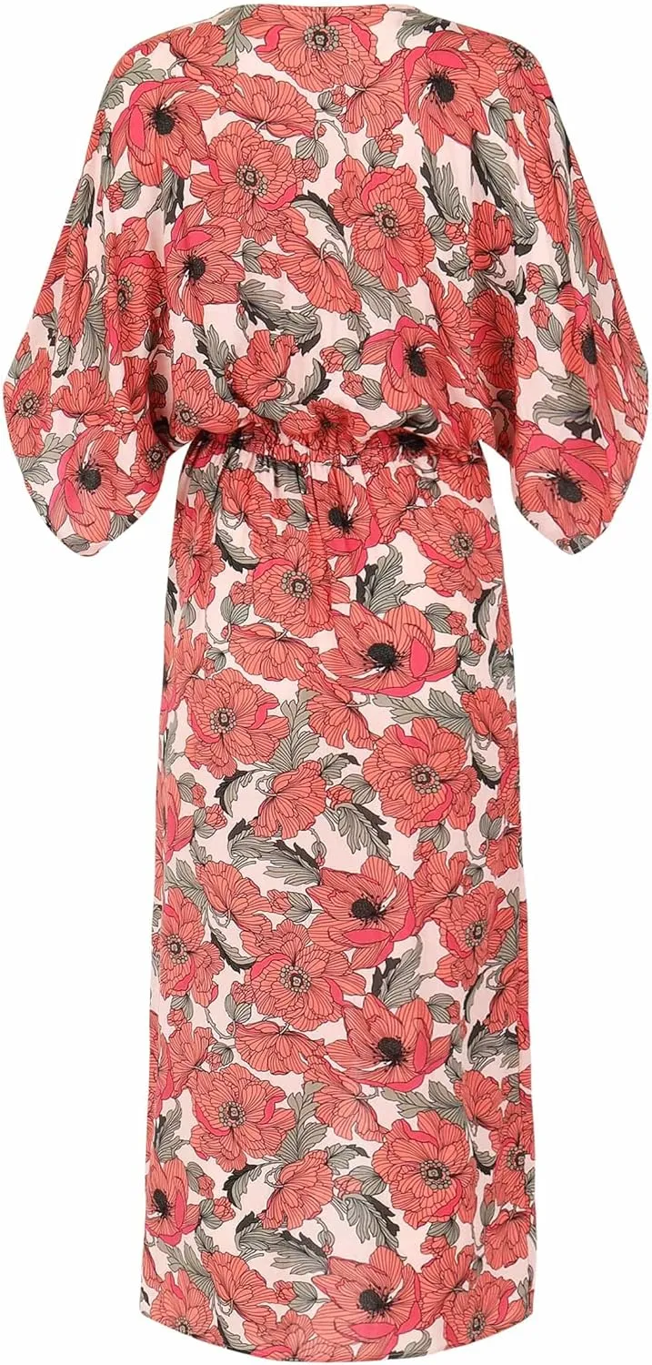 Lezat Joey Summer Maxi Dresse for Women - V Neck Flutter Short Sleeve Maxi Dress - Casual Summer Dress for Women, Large