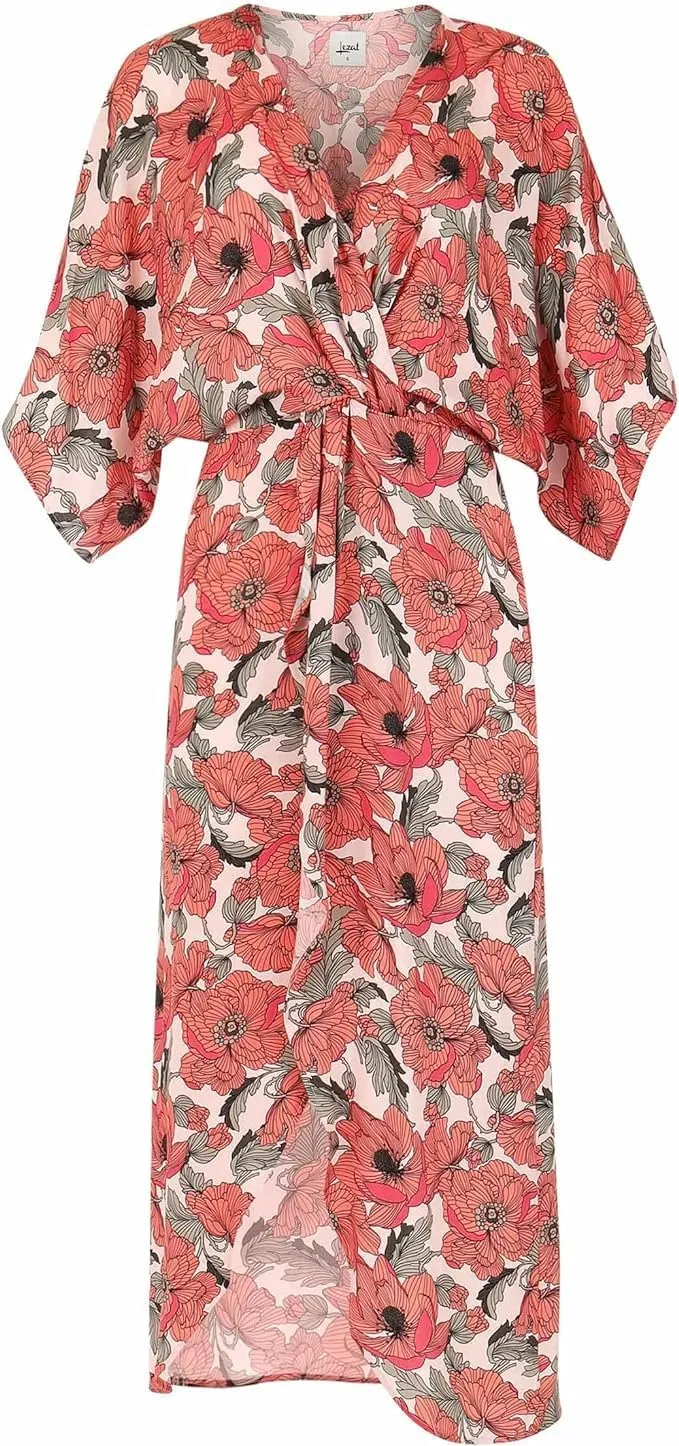 Lezat Joey Summer Maxi Dresse for Women - V Neck Flutter Short Sleeve Maxi Dress - Casual Summer Dress for Women, Large