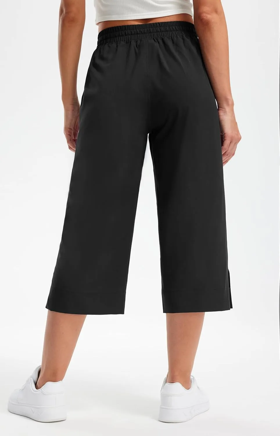Libin Lightweight Wide Leg Capri Pants for Women High Waisted Quick Dry Casual Travel Pants Loose with Pockets Walking
