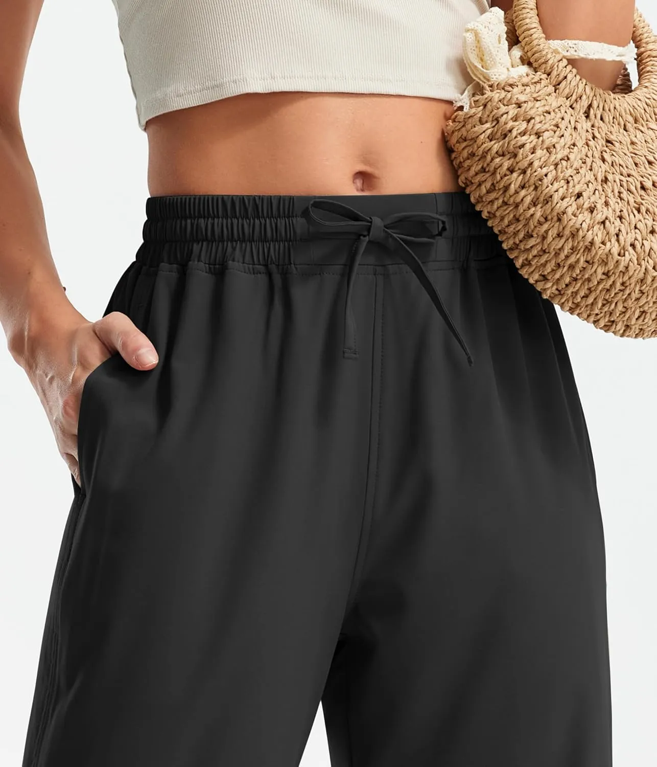 Libin Lightweight Wide Leg Capri Pants for Women High Waisted Quick Dry Casual Travel Pants Loose with Pockets Walking