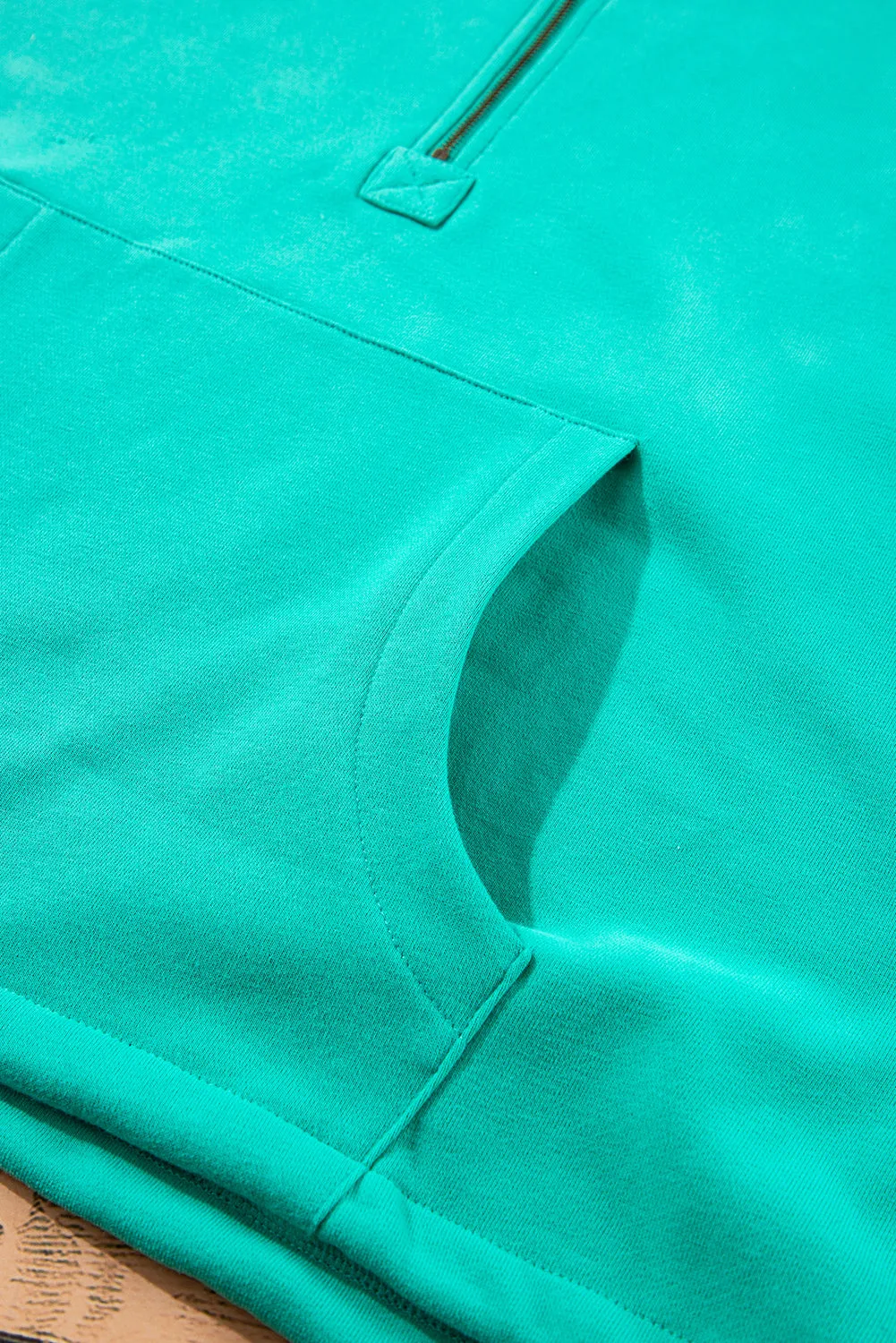 Light Grey Fleece Lined Half Zipper Kangaroo Pockets Loose Hoodie