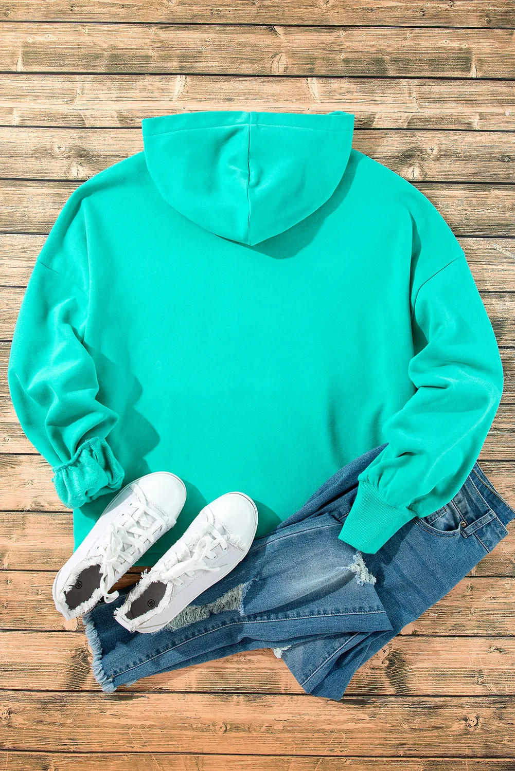 Light Grey Fleece Lined Half Zipper Kangaroo Pockets Loose Hoodie
