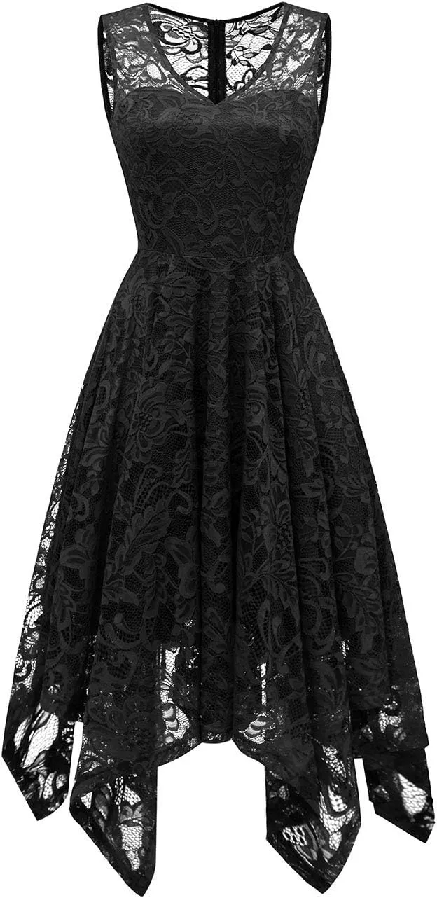 Meetjen Women's Cocktail Party Dresses 2025 Handkerchief Hem Lace Formal Wedding Guest Bridesmaid Fancy Prom Dress