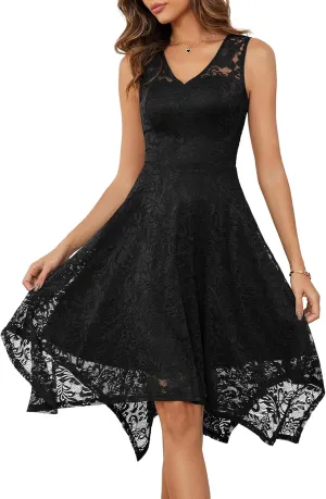Meetjen Women's Cocktail Party Dresses 2025 Handkerchief Hem Lace Formal Wedding Guest Bridesmaid Fancy Prom Dress