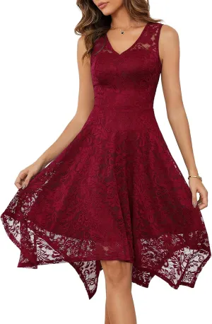 Meetjen Women's Cocktail Party Dresses 2025 Handkerchief Hem Lace Formal Wedding Guest Bridesmaid Fancy Prom Dress