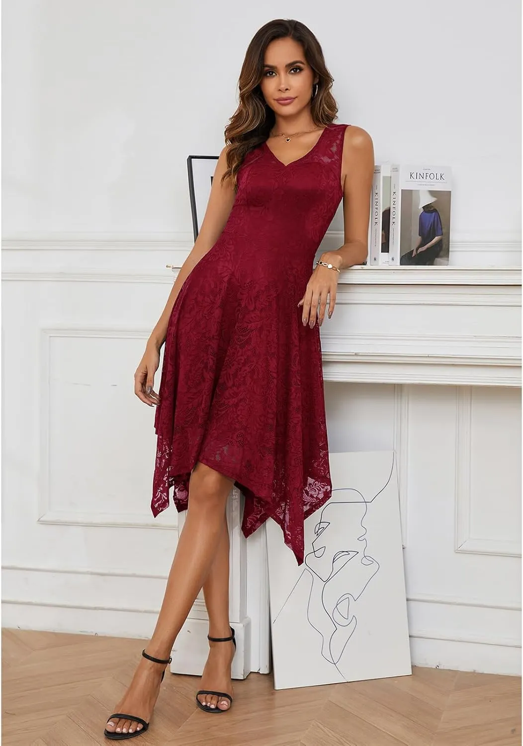 Meetjen Women's Cocktail Party Dresses 2025 Handkerchief Hem Lace Formal Wedding Guest Bridesmaid Fancy Prom Dress