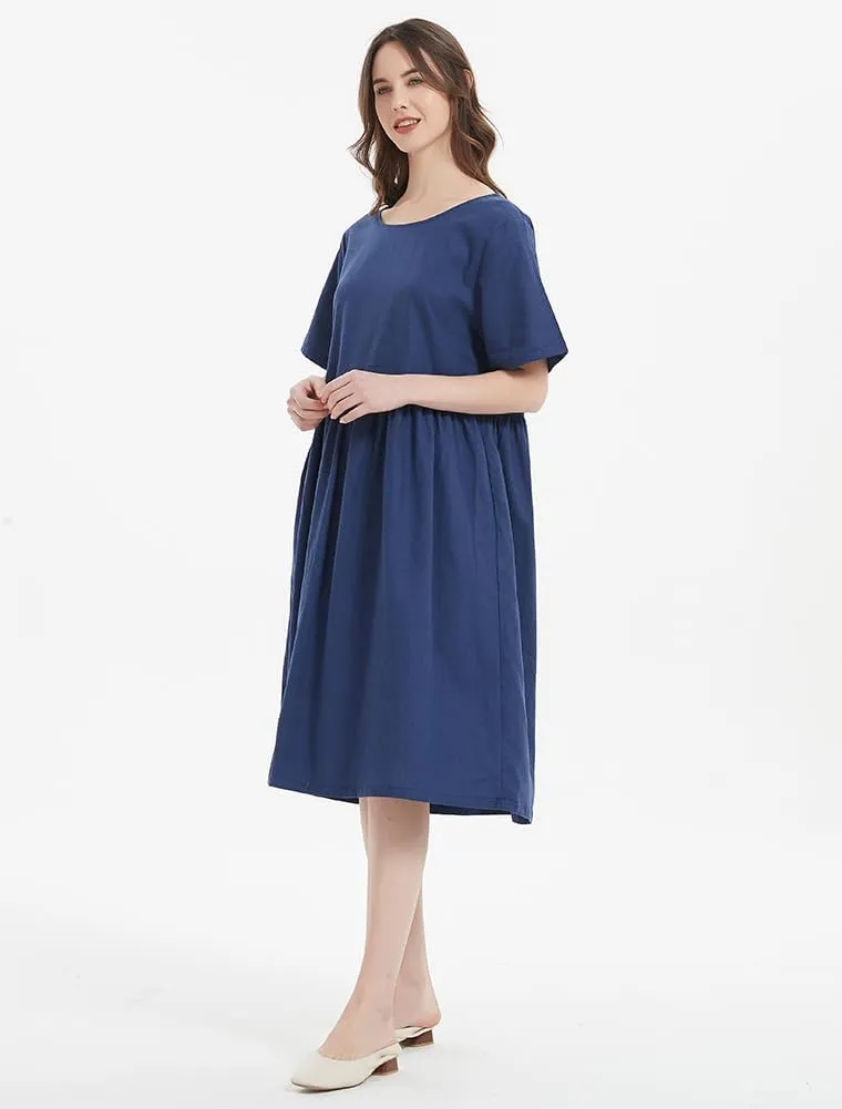 Minibee Women's Linen Tunic Summer Dress Casual Midi Dresses with Pockets