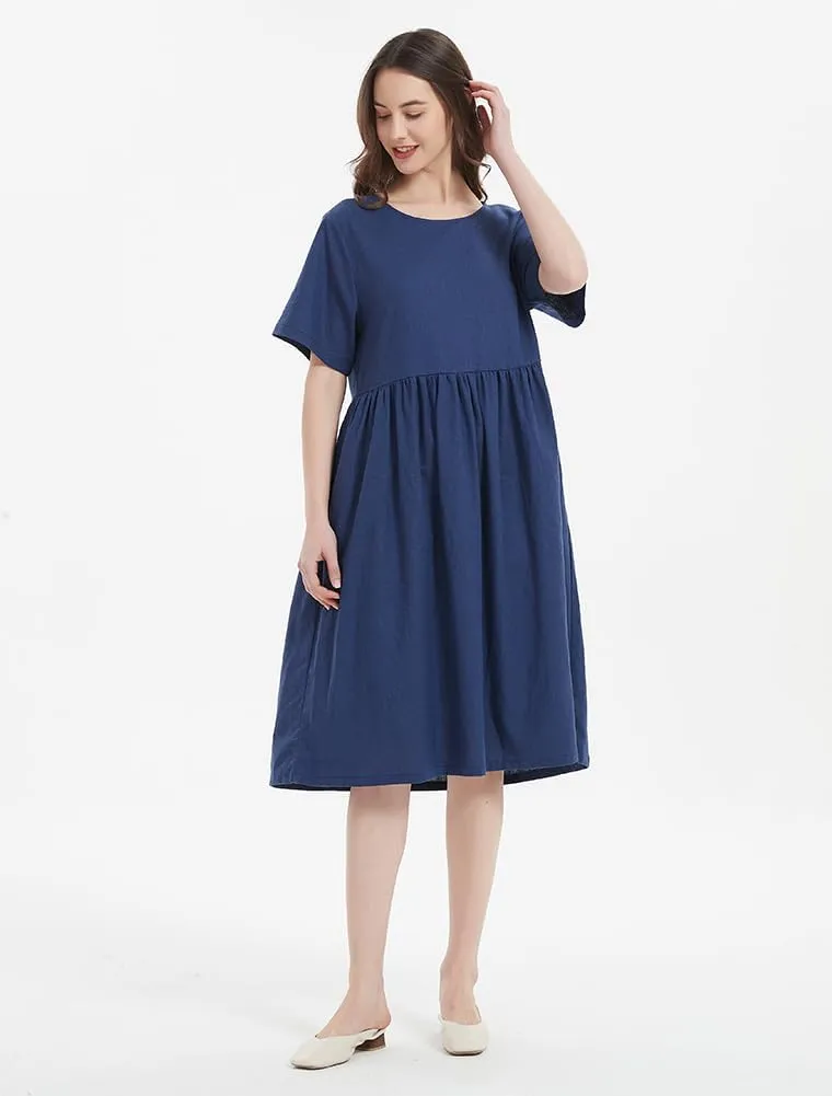 Minibee Women's Linen Tunic Summer Dress Casual Midi Dresses with Pockets