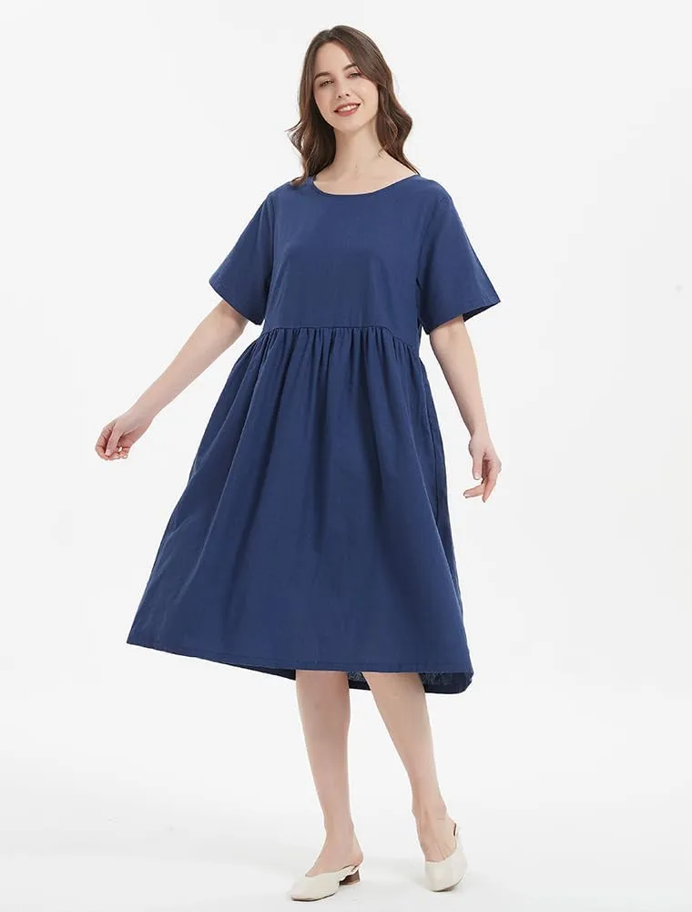 Minibee Women's Linen Tunic Summer Dress Casual Midi Dresses with Pockets